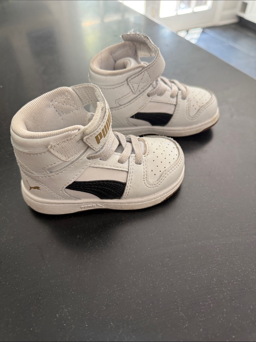 Puma Kids White and Black High-Top Sneakers